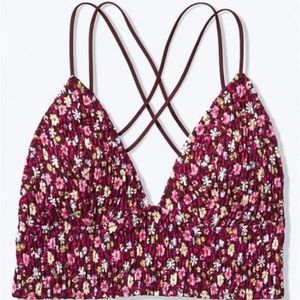 Victoria's Secret PINK Maroon Floral Smocked Bra Top
